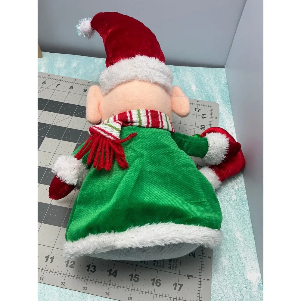 Adorable Christmas Elf Plush Toy Green Coat Red Hat Striped Scarf Festive‎ Decor